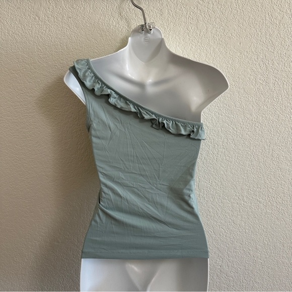 Zara Women’s One-Shoulder Ruffle Tank Top Fitted Blouse Light Dust Blue Medium - Picture 3 of 5